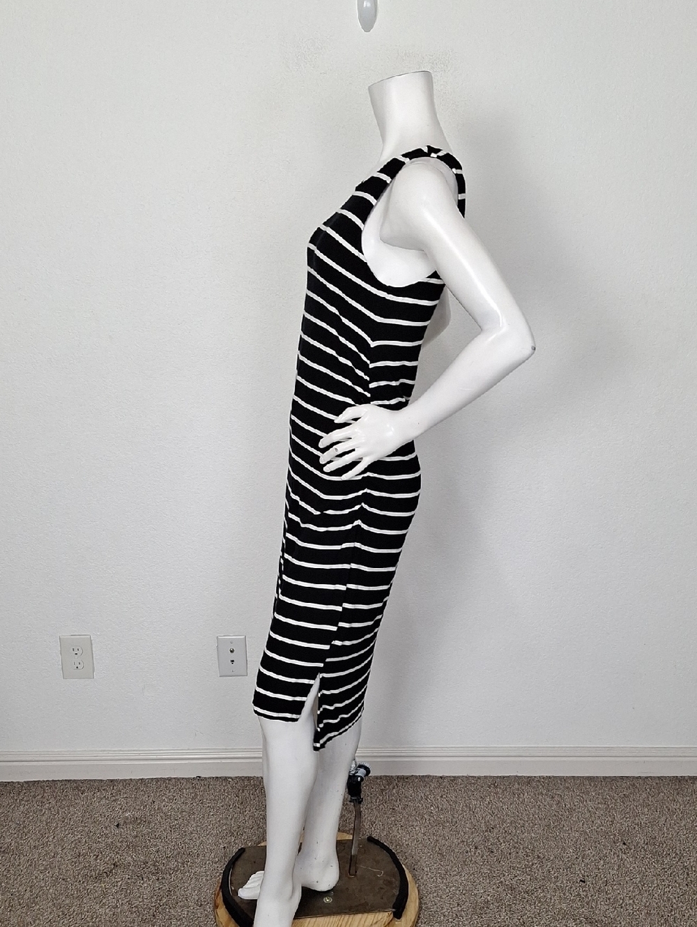 Liz Lange Maternity Black White Striped Boho Feminine High Low Midi Dress Size S - Picture 9 of 12